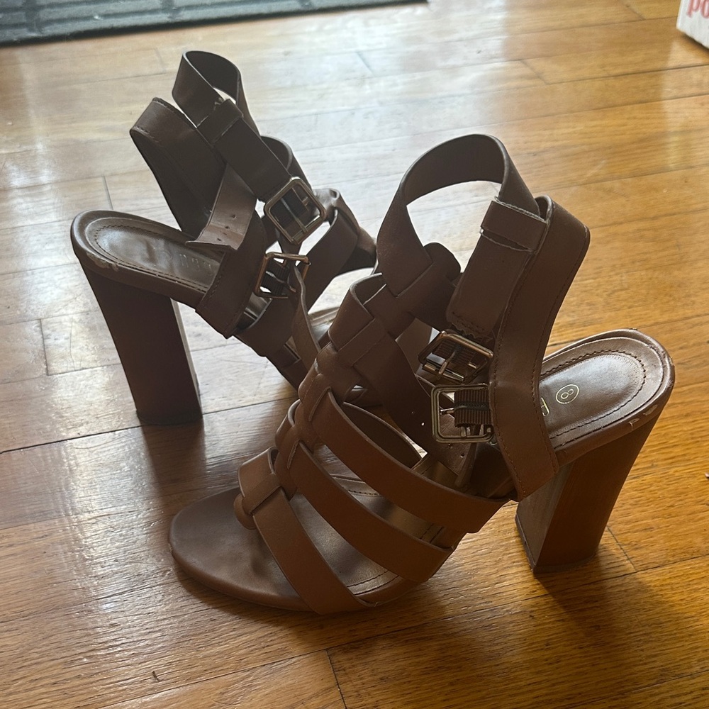 Rogue Tan Strappy Block Heels